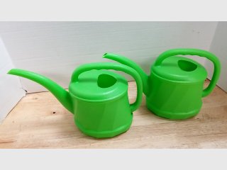 New Pair of Green Plastic Watering Cans