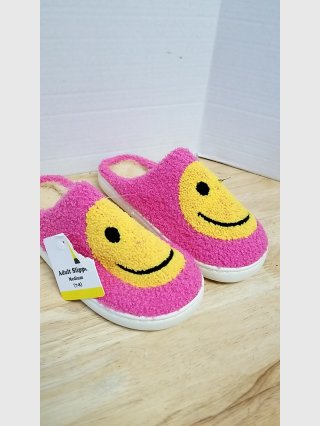 Pink Smiley Face Adult Slippers Medium