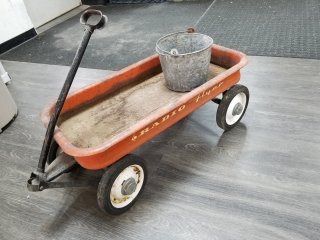Radio flyer wagon and old pail
