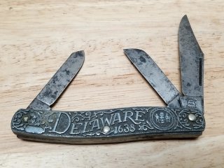 Engraved Delaware 1638 Pocket Knife, 8 in open