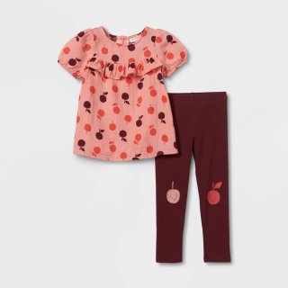 New Toddler Girls\' Short Sleeve Apple Top &, Top only, 2T