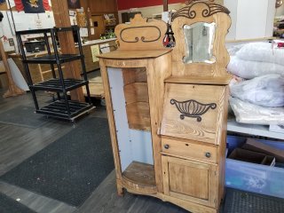 Antique Display hutch, missing glass, approx 66 by 40 by 12 inch 