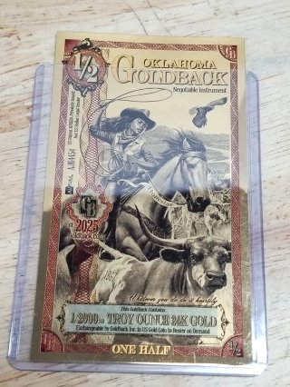 Oklahoma Goldback Note, 1/2000th troy oz gold