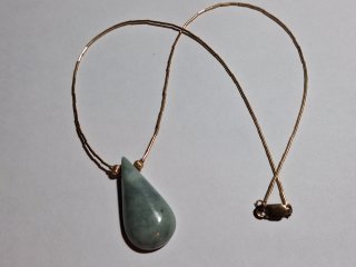 Jade tear drop pendant 1.5 inch necklace, 14/20 stamped chain