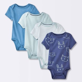 New Baby Boys\' 4pk Animals Short Sleeve Cott, 3-6 mnth