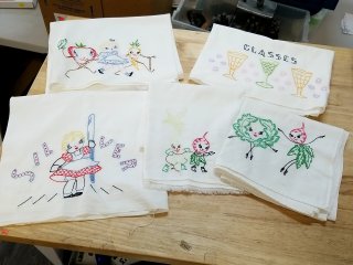 Embroidered Vintage Tea Towels, Good cond
