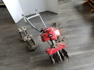 Mantis tiller and attachments, approx 9 inch wide