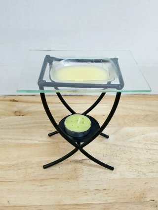 Oil Burner Stand with Candle, 8 in, good cond
