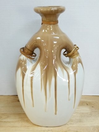 Brown & White Ceramic Vase with Handles, Exc cond, heavy, 20 in