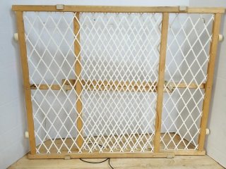 Wooden Baby Gate with White Mesh, Ext to 40 in