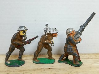 3 Antique WWI Metal Toy Soldiers, 5 in