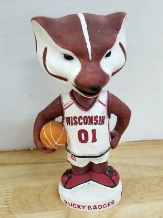 Bucky Badger Basketball Figurine, Good cond, 7 in