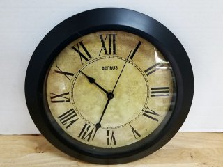 Black Wall Clock with Roman Numerals, 10 in, works
