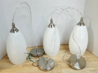 Set of 3 White Swirl Pendant Lights, Good cond, 3 ft hanging
