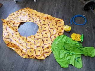 Pool float and pump, approx 4 ft long