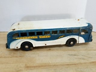 Vintage Buddy L Toy Bus, windup works, 14 in, RARE