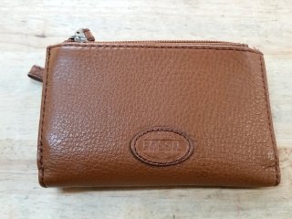 Fossil Leather Zip Wallet, 7 in, exc cond