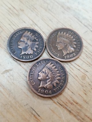 Three 1900s Indian Head Pennies
