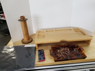 Wood tray, Napkin holders, scrapbook, misc