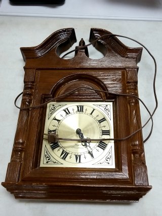 Wooden wall clock with cord, 20 in, works