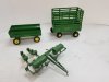 Item #716 — John deere toys, largest approx 9 by 7 by 6 inch