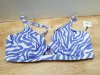Item #300 — New Blue White Zebra Print Bikini Top, 36 DD