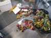 Item #534 — BASKET and artificial flowers, decor, signs