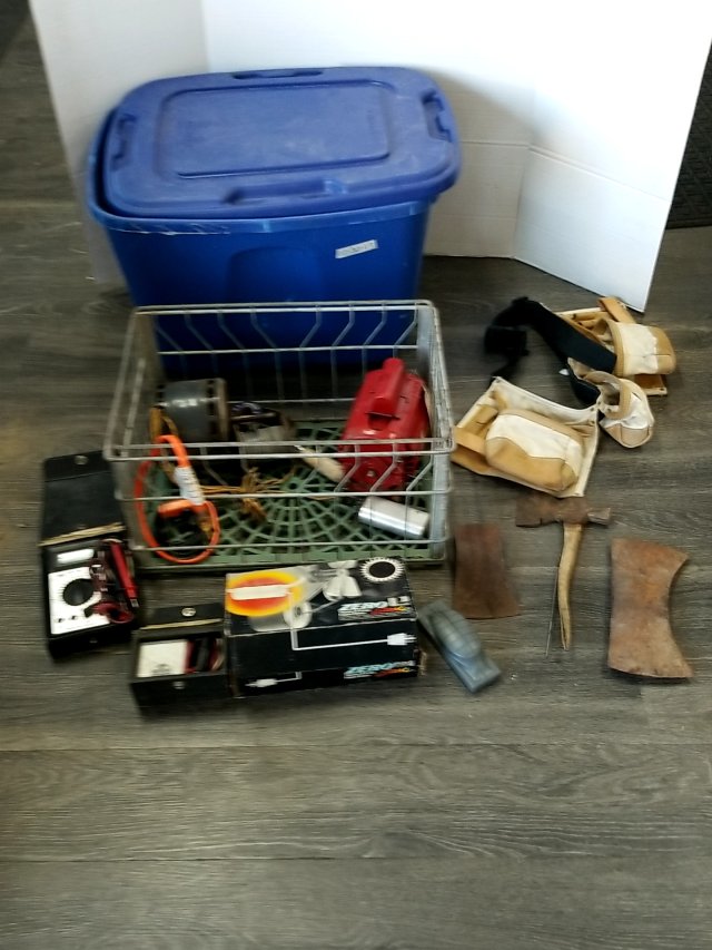Item #328 — Tools & Hardware Lot with Bin photo 1 of 8