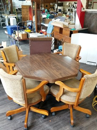 Item #248 — Octagonal Wood Dining Table w/ 4 Chairs
