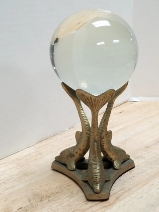 Item #282 — Brass Crystal ball on stand, approx 8.5 inch tall photo 4 of 4