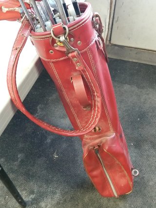 Item #302 — VINTAGE Red Leather Golf Club Bag and clubs photo 3 of 3