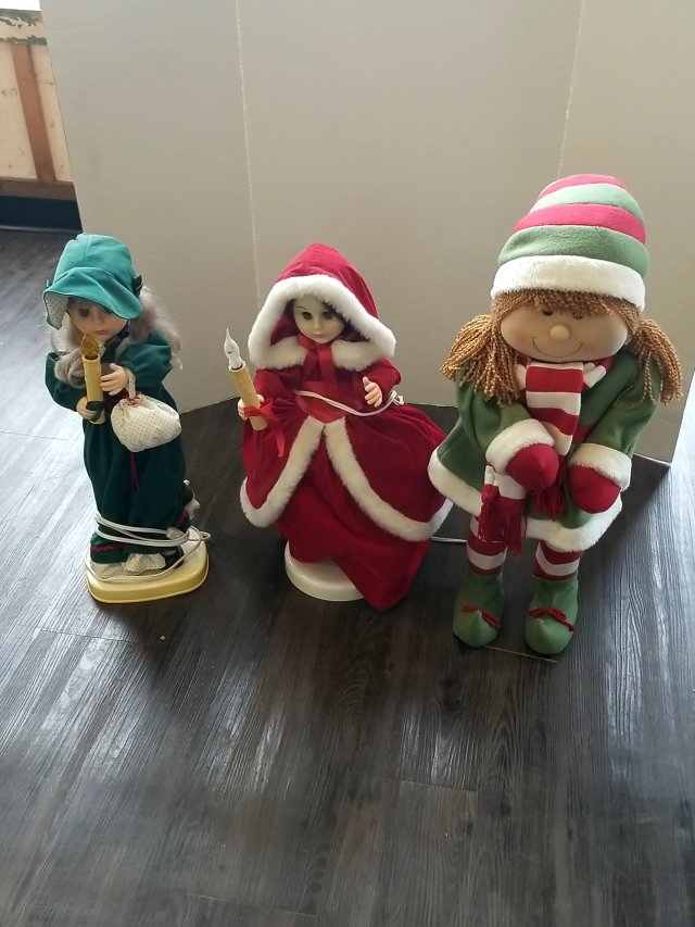 Item #258 — CHRISTMAS Dolls Trio, 2 are electric, tallest 30 inch photo 1 of 4