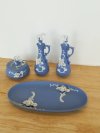 Item #260 — Blue Wedgwood Jasperware Set, tallest 6 inch photo 1 of 5