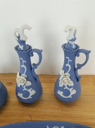 Item #260 — Blue Wedgwood Jasperware Set, tallest 6 inch photo 2 of 5