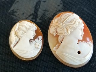 Item #43 — Two Vintage Carved Shell Cameos, largest 1 in photo 1 of 2