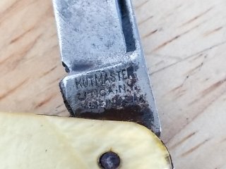 Item #46 — Vintage Yellow Pocket Knife, 8 in open photo 2 of 3