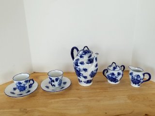 Item #253 — Blue Floral Porcelain Tea Set, tallest 8 inch, great shape