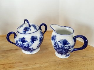 Item #253 — Blue Floral Porcelain Tea Set, tallest 8 inch, great shape photo 2 of 5