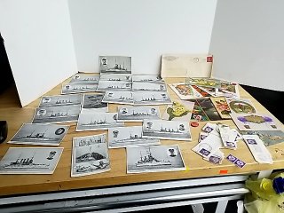Item #89 — Vintage Naval Postcards, stamps, pin photo 1 of 12