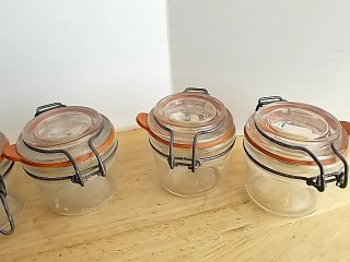 Item #118 — Set of 7 Glass Clamp-Lid Jars photo 2 of 3