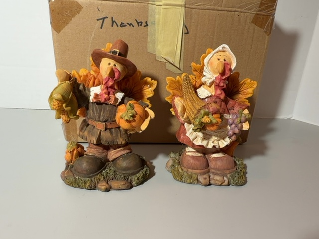Item #100 — Thanksgiving Mr. and Mrs. Turkey figurines, 6 inch, resin photo 1 of 3