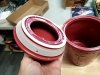 Item #244 — Red Ceramic Canister Set Good cond, largest 10 in photo 3 of 4