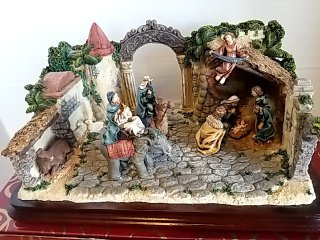 Item #48 — San Fran music box company Nativity Scene , 12 by 6 by 8 inch, exc cond photo 2 of 6