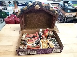 Item #242 — Vintage Nativity Scene Set 18 in barn photo 1 of 6