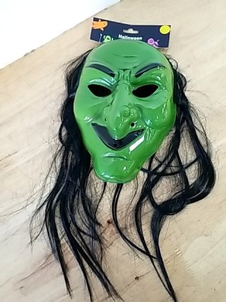 Item #222 — New Green Witch Halloween Mask with Hair