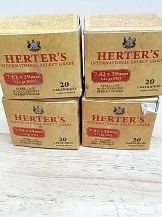 Item #73 — Herter's 7.62x39mm Ammo - 4 Boxes 80 rounds, cant ship