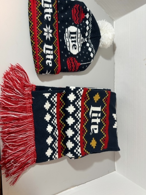 Item #306 — Miller Lite Holiday hat and scarf set, adult size photo 1 of 6