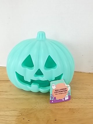 Item #273 — New Mint Green Halloween LED Pumpkin 9 by 7 inch photo 1 of 2