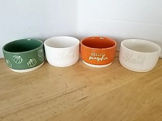 Item #115 — New Set of 4 Fall Ceramic Bowls Each 3.5 by 3.5 by 2 inch photo 1 of 3