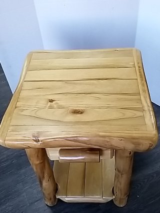 Item #60 — LOG End Table with Drawer, Excellent condition, 27 by 22 by 22 inch photo 2 of 6